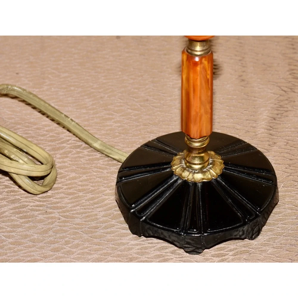Alpine Art Deco Black Glass Butterscotch Bakelite and Brass Catalin Desk Lamp